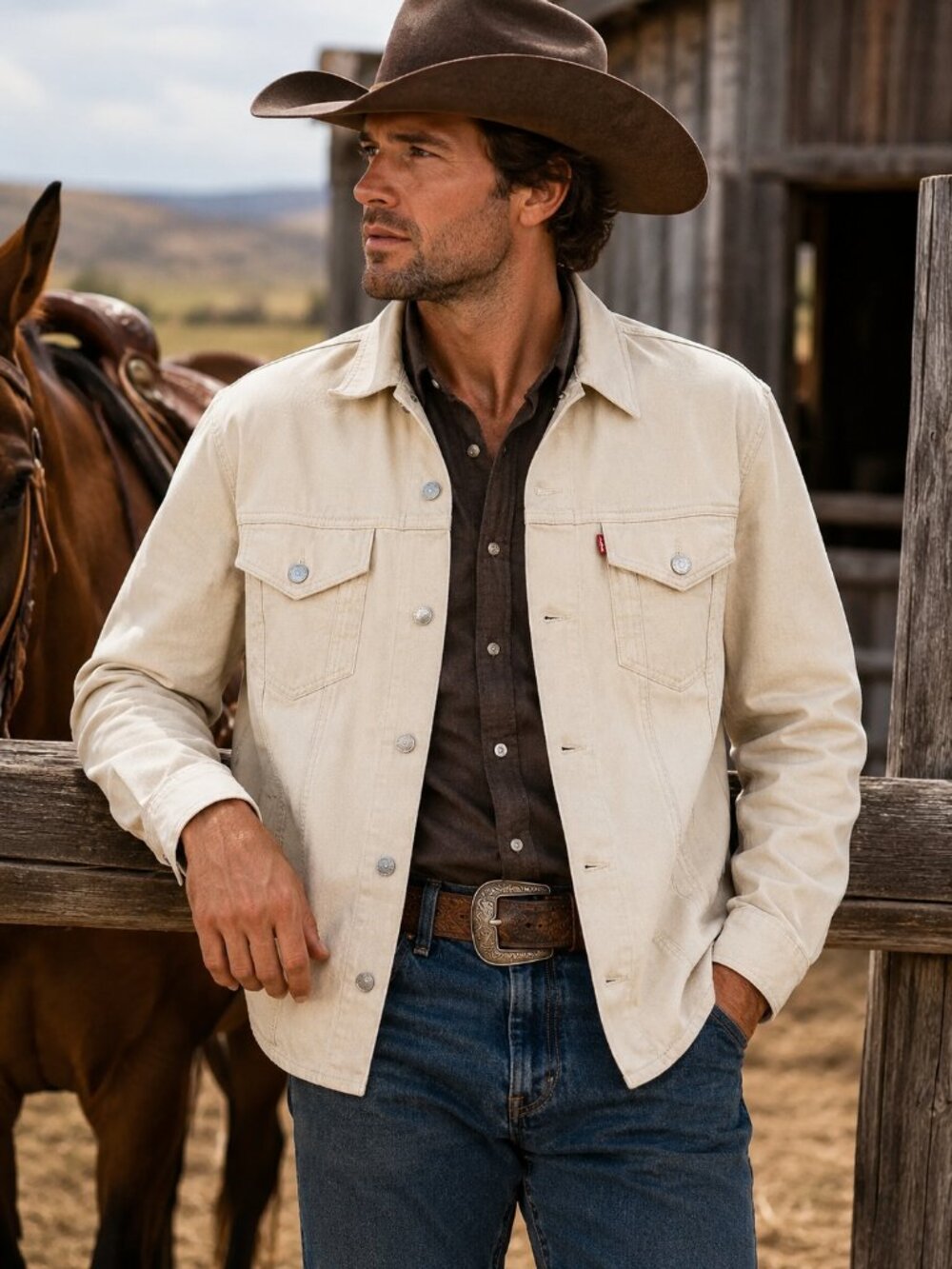Levis Cream Overshirt Jacket Mens Medium Western Shirt Jacket Workwear